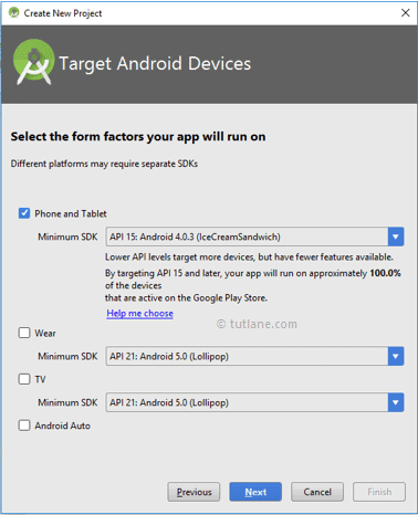 Android Project select targetted devices phones and tables