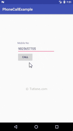Android Make a Phone Calls using CALL_PHONE client Example Result