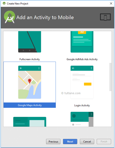 Select Google Maps Activity to Create Android Project