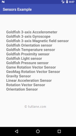 Android Sensors Example Result