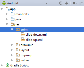 Android Slide Up / Down Create Anim Folder in Project