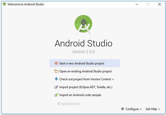 Android Hello World App - Open Android Studio to Create New Project