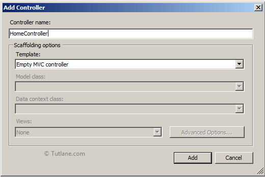 Give name to controller and select template as empty mvc controller in asp.net mvc application