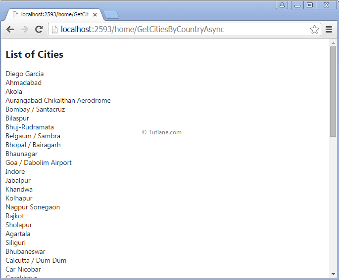 Showing cities using asynchronous method in asp.net mvc application