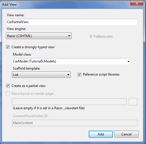 Create Partial View in Asp.net MVC application