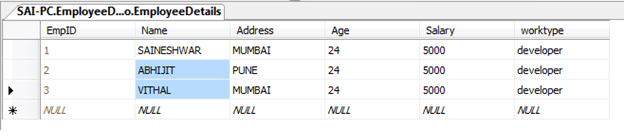 User details table with data in remote validations asp.net mvc application