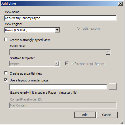 Adding new view to action method in controller in asp.net mvc