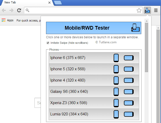 Complete Mobiles list in Google Chrome to test asp.net mvc mobile application