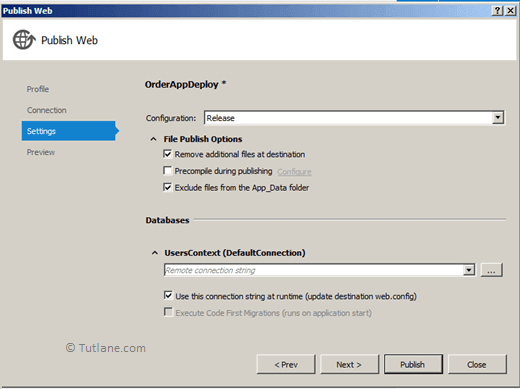 Select File Publish Options in Publish Web Dialog to Deploy Website