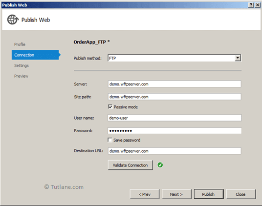 Enter FTP Details to Publish Website in Visual Studio