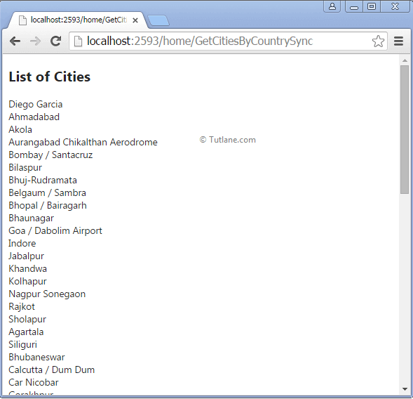 Showing list of cities in asp.net mvc using synchronous action method