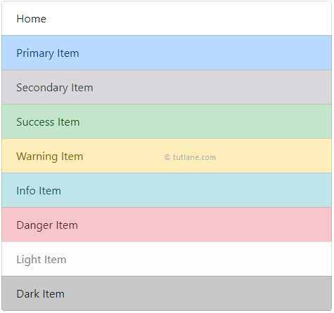 Bootstrap List Group Items with Colors Example Result