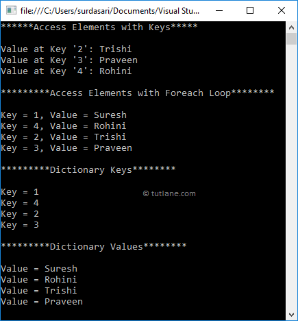 Visual Basic Access Dictionary Object Elements Example Result