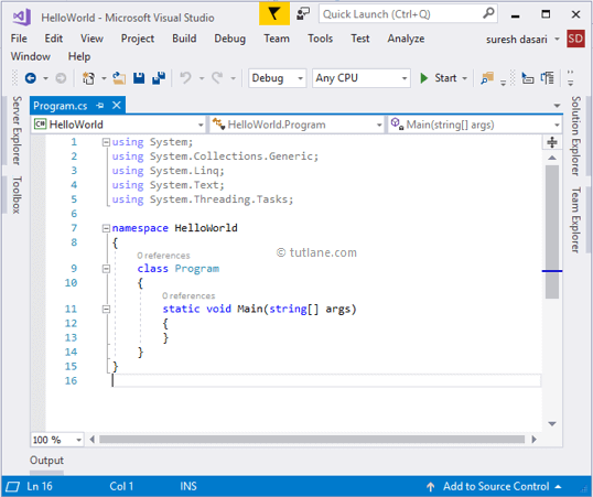 After Creating a C# Console Application using Visual Studio