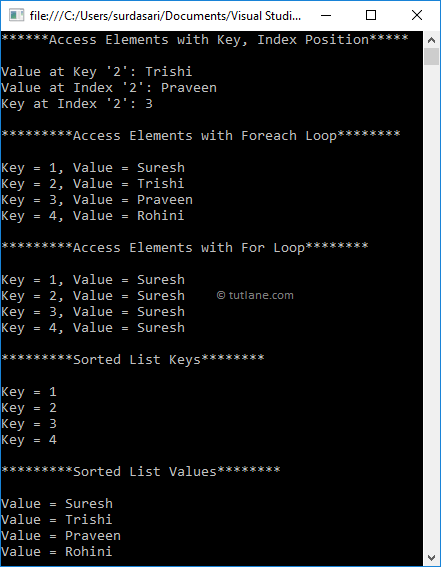 Visual Basic Access Sorted List Elements Example Result