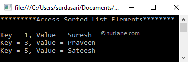 C# Remove Elements from SortedList Example Result