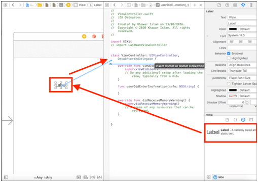 ios Add label control to viewcontroller and map control to code in xcode delegates application