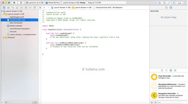 ios launch screen app viewcontroller.swift file in xcode