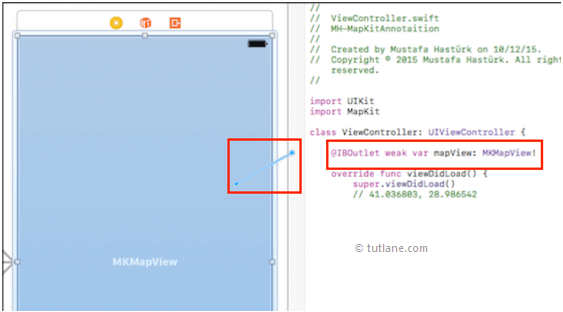ios mapview map controls to viewcontroller.swift file in xcode