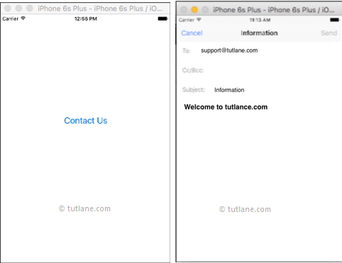 ios send email app example result or output