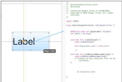 ios splitview map label control to viewcontroller code in xcode