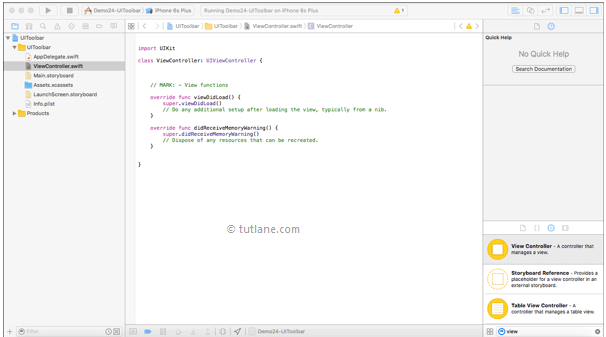 ios toolbar swift app viewcontroller.swift file in xcode