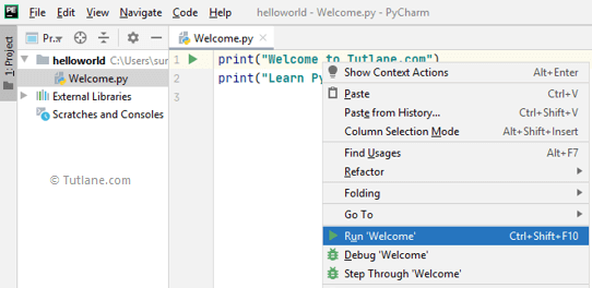 Execute python code in pycharm editor