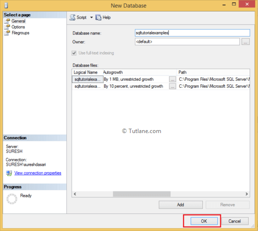 give name to create new database in sql server management studio