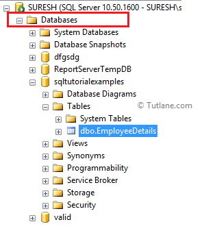 SQL Server Newly Created Table in Database Output