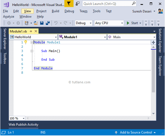 After Creating Visual Basic Console Application using Visual Studio